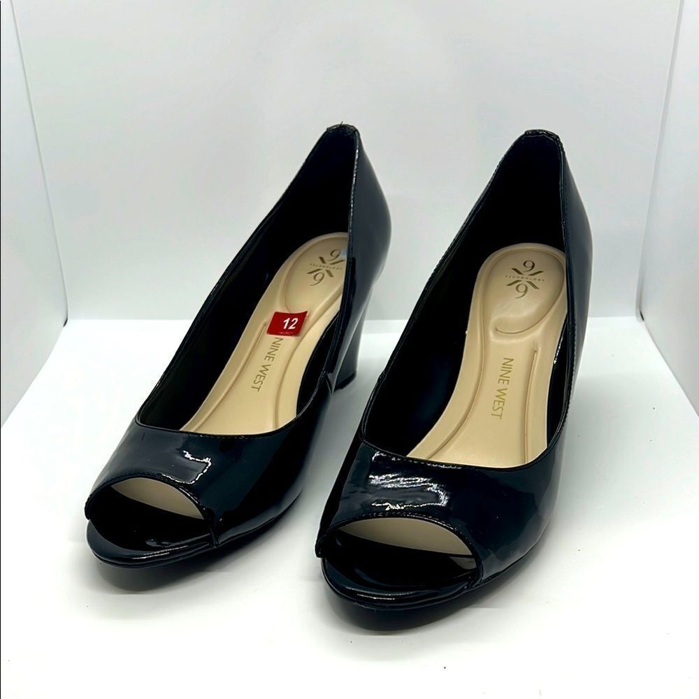 Sexy Black Peep Toe High Heel Wedges By Nine West. Size 12